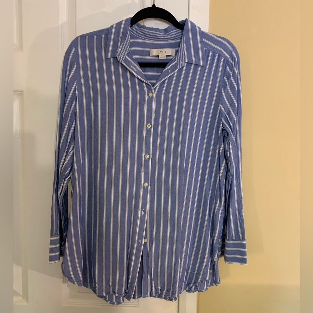 Loft Blue Striped Button Down Shirt Blouse